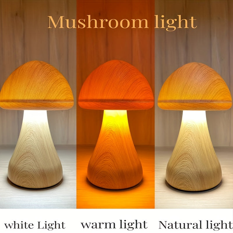 1pc 3-color LED mushroom light, night light, USB light with touch sensor, portable dimmable bedside light with USB charging, wireless desk light, home decoration mushroom desk light, Christmas light, Christmas gift