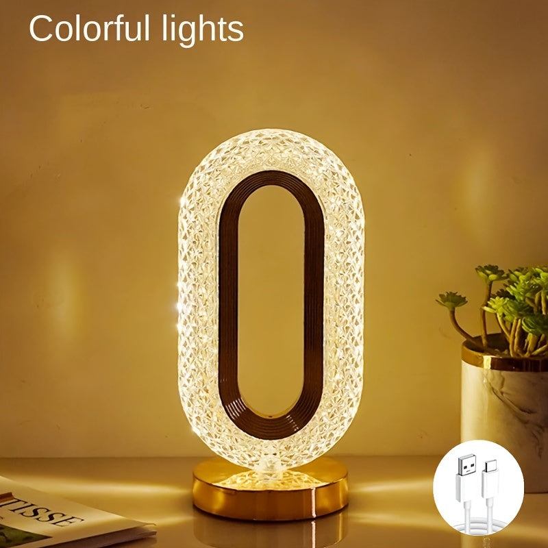 1 luxurious oval crystal table lamp, office USB charging lamp, living room bedside night light decorative table lamp suitable for bedroom, living room, party and dinner decoration creative lamp