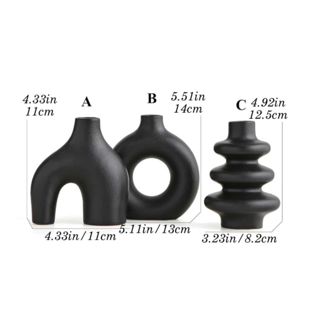 3-Piece Bohemian Ceramic Vase Set – Modern Geometric Round Decorative Vases in White Donut and Gourd Shapes. Perfect for Table Centerpieces, Living Room, Bedroom, Wedding, and Valentine’s Day Décor. An Elegant Choice for