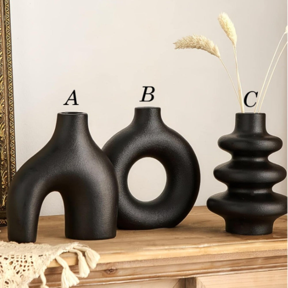 3-Piece Bohemian Ceramic Vase Set – Modern Geometric Round Decorative Vases in White Donut and Gourd Shapes. Perfect for Table Centerpieces, Living Room, Bedroom, Wedding, and Valentine’s Day Décor. An Elegant Choice for