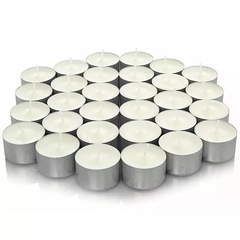 100 Pcs Tea Candles with Aluminum Cups, Clean & Vegan 4-Hour Long Burning Tea Lights For Home Pool Dinner Weddings Aromatherapy