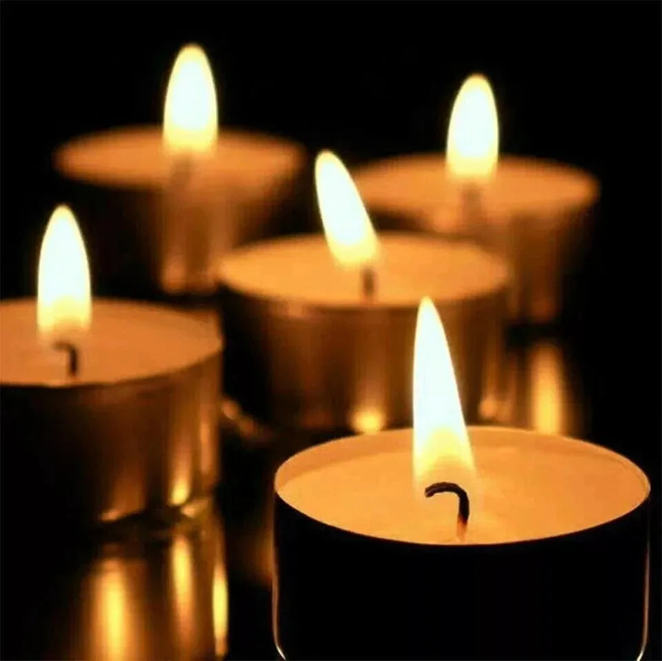 100 Pcs Tea Candles with Aluminum Cups, Clean & Vegan 4-Hour Long Burning Tea Lights For Home Pool Dinner Weddings Aromatherapy