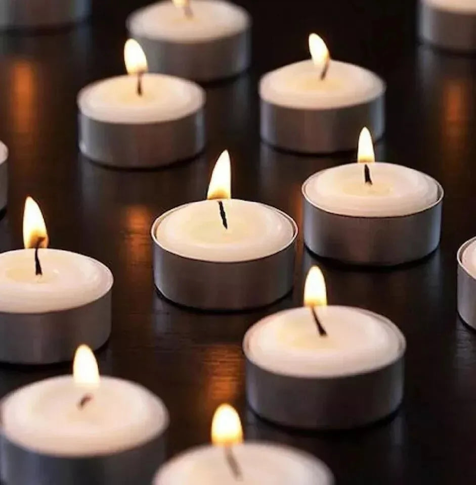 100 Pcs Tea Candles with Aluminum Cups, Clean & Vegan 4-Hour Long Burning Tea Lights For Home Pool Dinner Weddings Aromatherapy