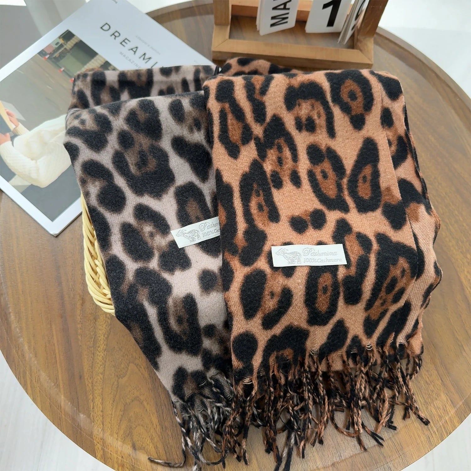 Luxury Leopard Print Tassel Scarf – Imitation Cashmere Wrap for Women. Thick, soft, and windproof design provides warmth and style during autumn and winter. Perfect as a fashionable shawl, wrap, or neck warmer for any occas