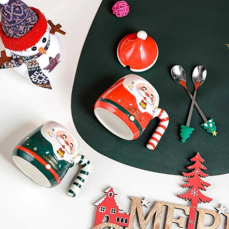 Cartoon Santa Claus Ceramic Mug with Lid And Spoon Christmas Gift Selection Gift Box Packaging for a Festive Home Atmosphere