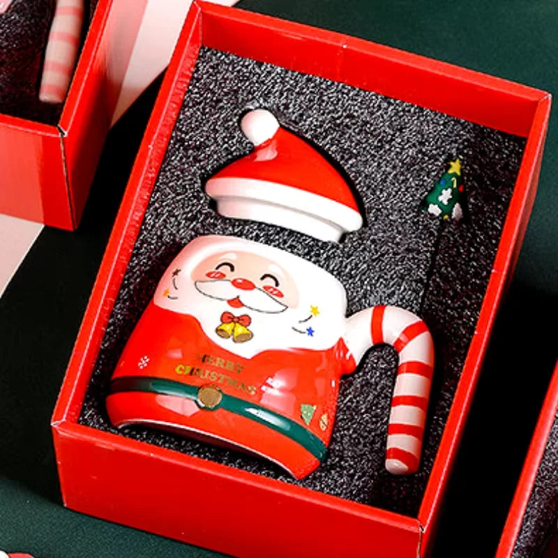 Cartoon Santa Claus Ceramic Mug with Lid And Spoon Christmas Gift Selection Gift Box Packaging for a Festive Home Atmosphere