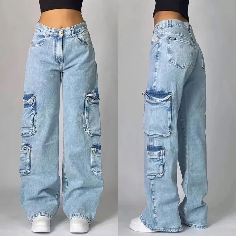 Unisex Streetwear Baggy Jeans – Washed Multi-Pocket Design.Y2K-inspired hip-hop and Harajuku style with a high waist and wide-leg fit.Durable, comfortable, and built for bold everyday looks.