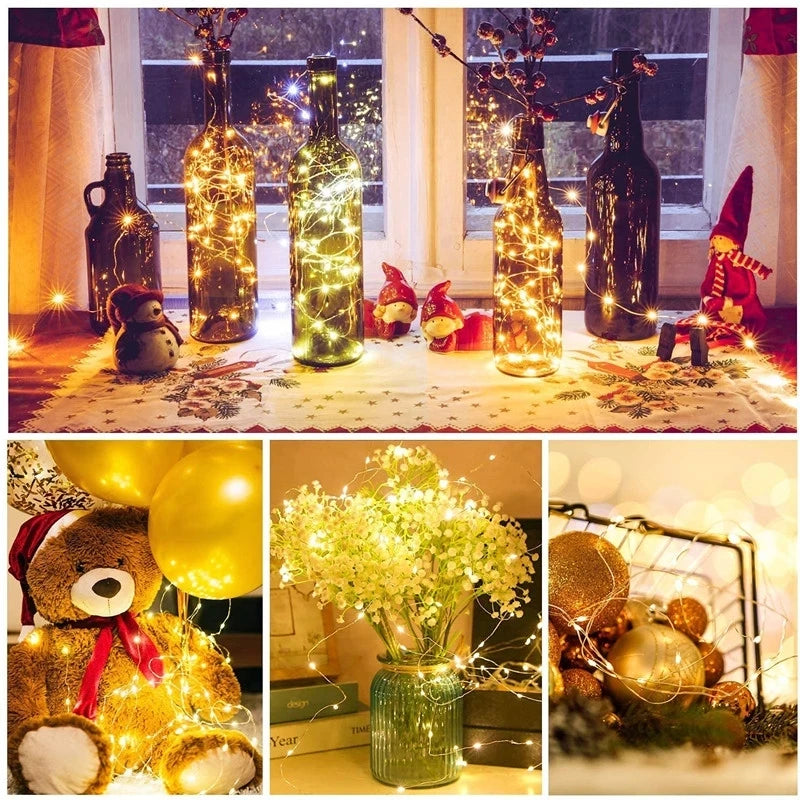 1 / 5 / 10 pcs Fairy String Lights – Battery-Operated LED Lights for Home, Bedroom, Garden, Wedding, Christmas, and New Year Decorations. Perfect for adding a warm, magical glow to any space or festive occasion.
