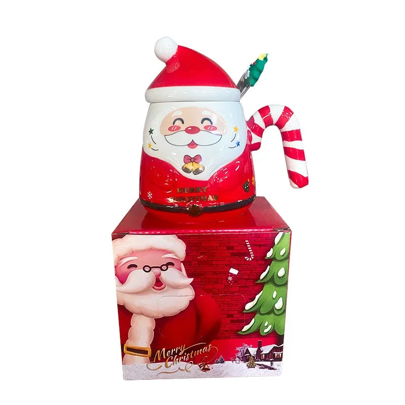 Cartoon Santa Claus Ceramic Mug with Lid And Spoon Christmas Gift Selection Gift Box Packaging for a Festive Home Atmosphere