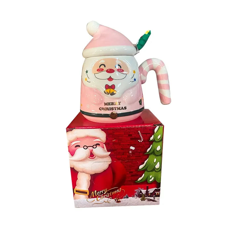 Cartoon Santa Claus Ceramic Mug with Lid And Spoon Christmas Gift Selection Gift Box Packaging for a Festive Home Atmosphere