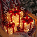 Set Of 3 ChristmasLighted Gift Boxes, Transparent Warm White Lighted Christmas Box Decrations, Presents Boxs With Red Bows For Christams Tree, Yard, Home, Christams Outdoor Decoration