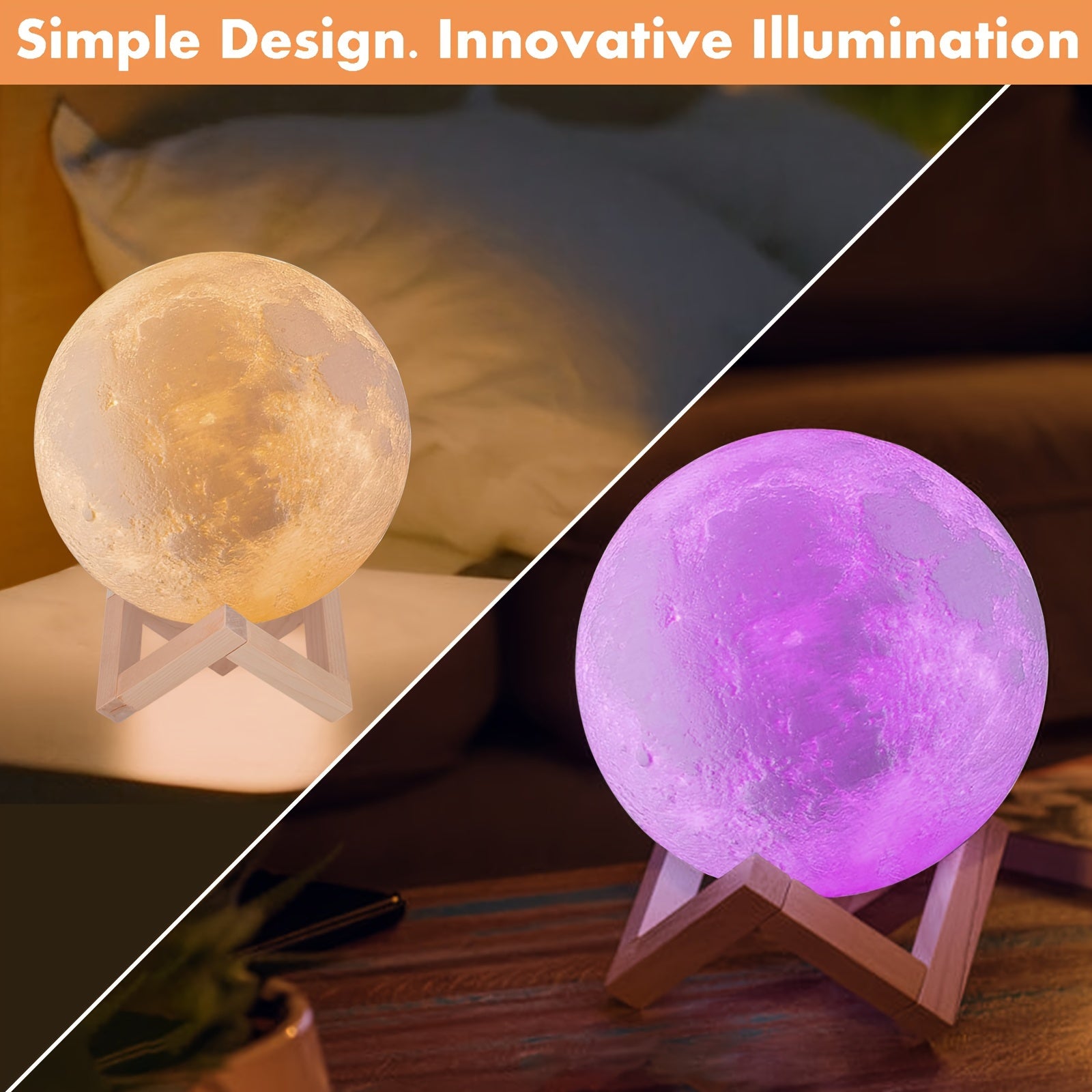 Moon Lamp 2024 Upgraded 128 Colors With Timing Moon Night Light For Adults, Gifts For Women Men, Remote Touch Control And USB Rechargeable Wooden Stand 5.9 Inches